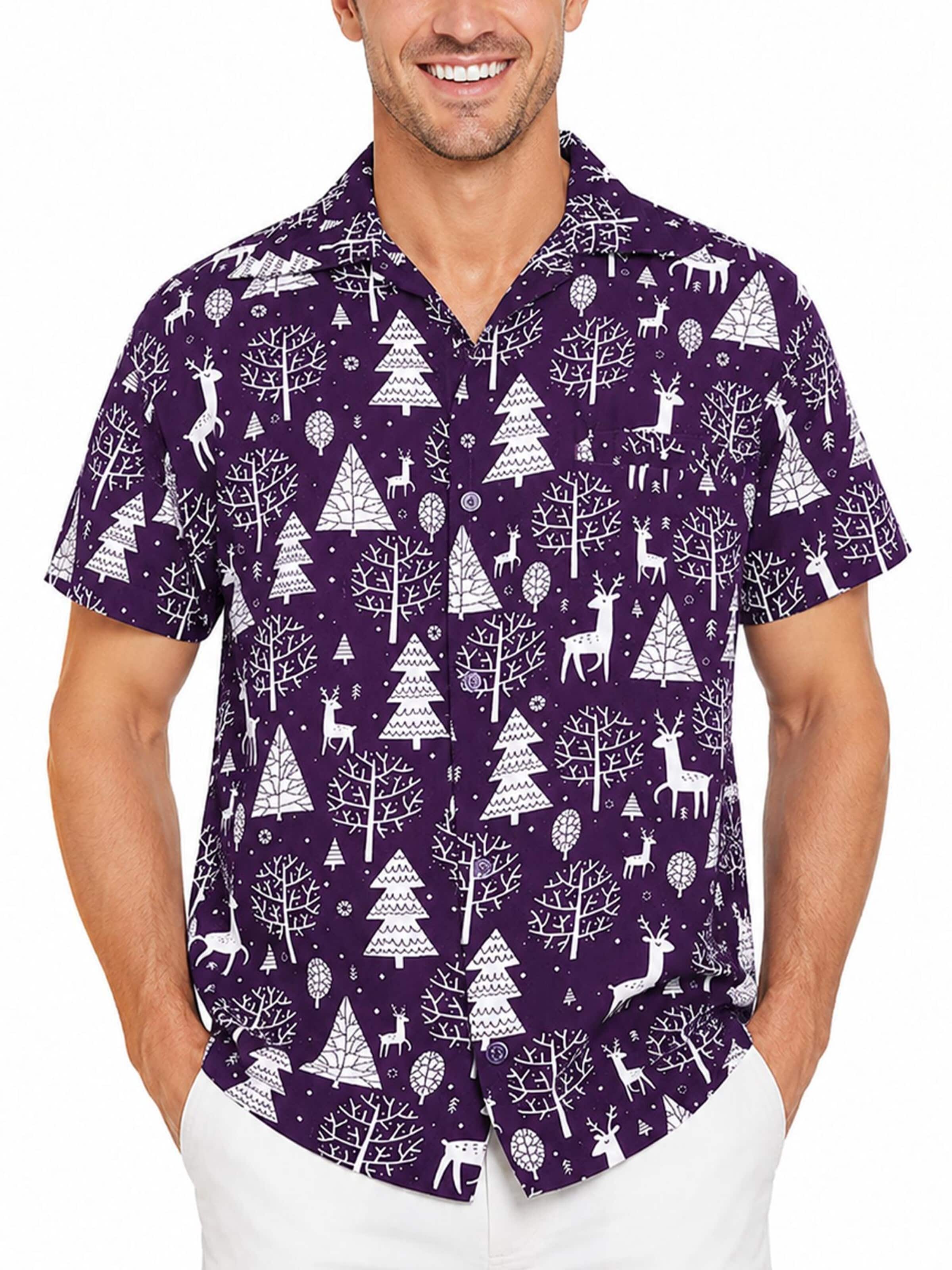 Regular fit Camicia 'Christmas Reindeer Allover' di King Kameha in lilla