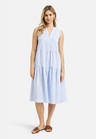 Milano Italy Ärmelloses Volantkleid mit Streifenmuster und Biesen in Blau: Vorderseite
