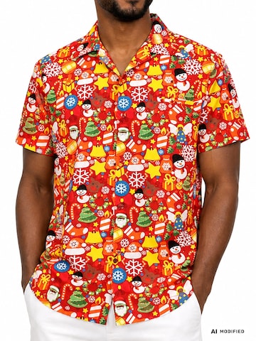 King Kameha Regular Fit Hemd 'Christmas Allover'‌‌‌‌‌‌ in Rot