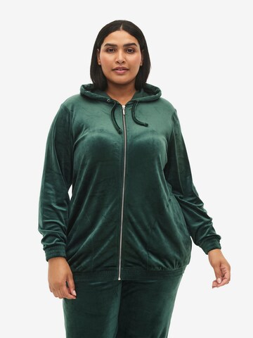 Zizzi Sweatvest 'HELENA' in Groen: voorkant