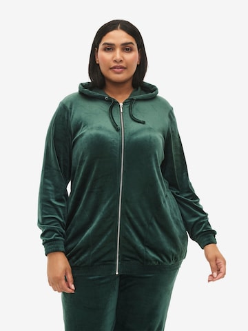 Zizzi Zip-Up Hoodie 'HELENA' in Green: front