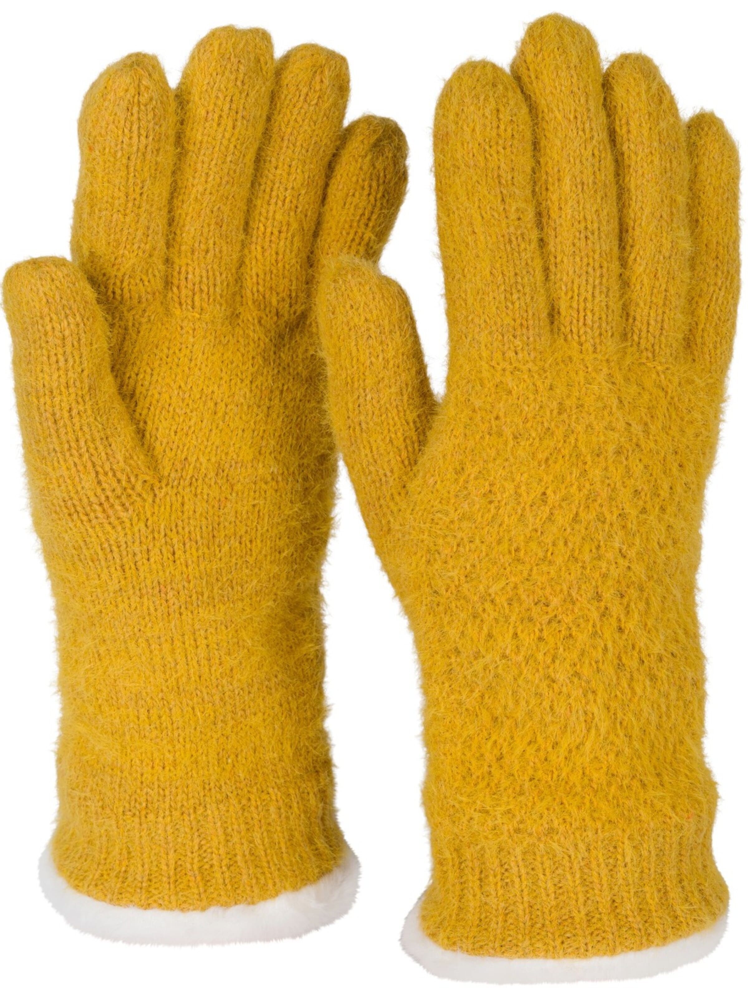 styleBREAKER Fingerhandschuhe 'Strickhandschuhe mit Reiskornmuster und Fleece'‌‌‌‌‌‌ in Gelb: Vorderseite