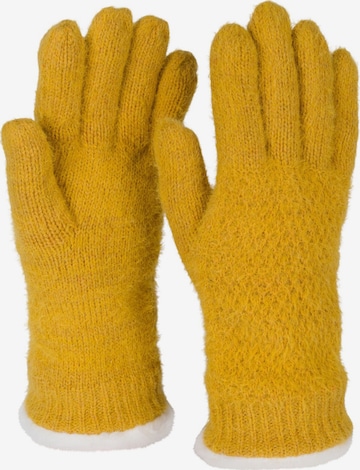 styleBREAKER Fingerhandschuhe 'Strickhandschuhe mit Reiskornmuster und Fleece' in Gelb: Vorderseite