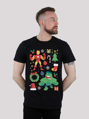 F4NT4STIC Shirt 'Marvel Universe Iron Man And Hulk Weihnachten' in Zwart: voorkant