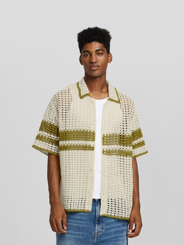 Bershka Knit Cardigan in Beige: front