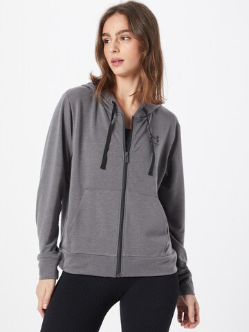 UNDER ARMOUR Athletic Zip-Up Hoodie 'Rival Terry' in Grey: front