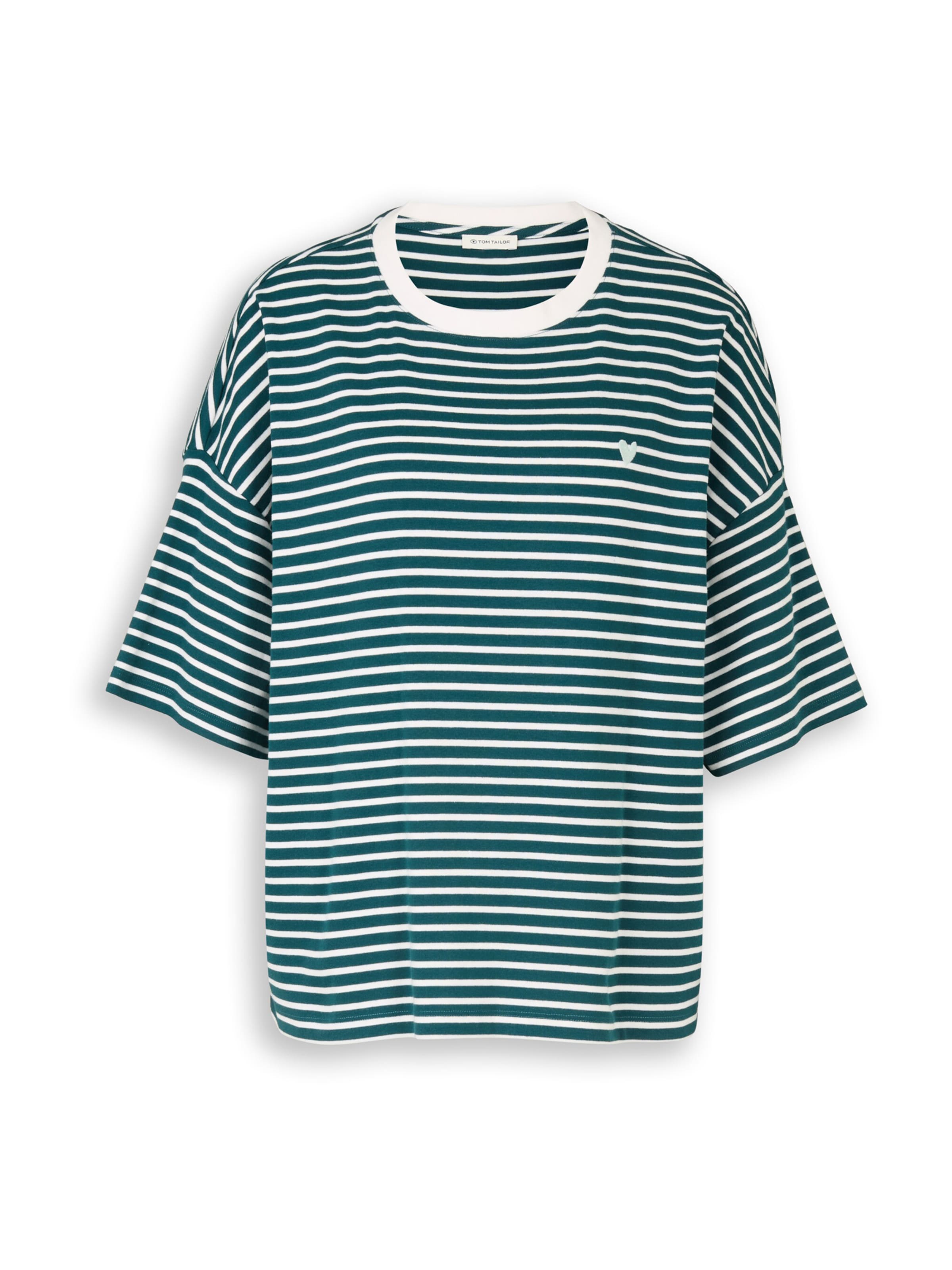 TOM TAILOR Oversized bluse i petroleum / hvid, Produktvisning