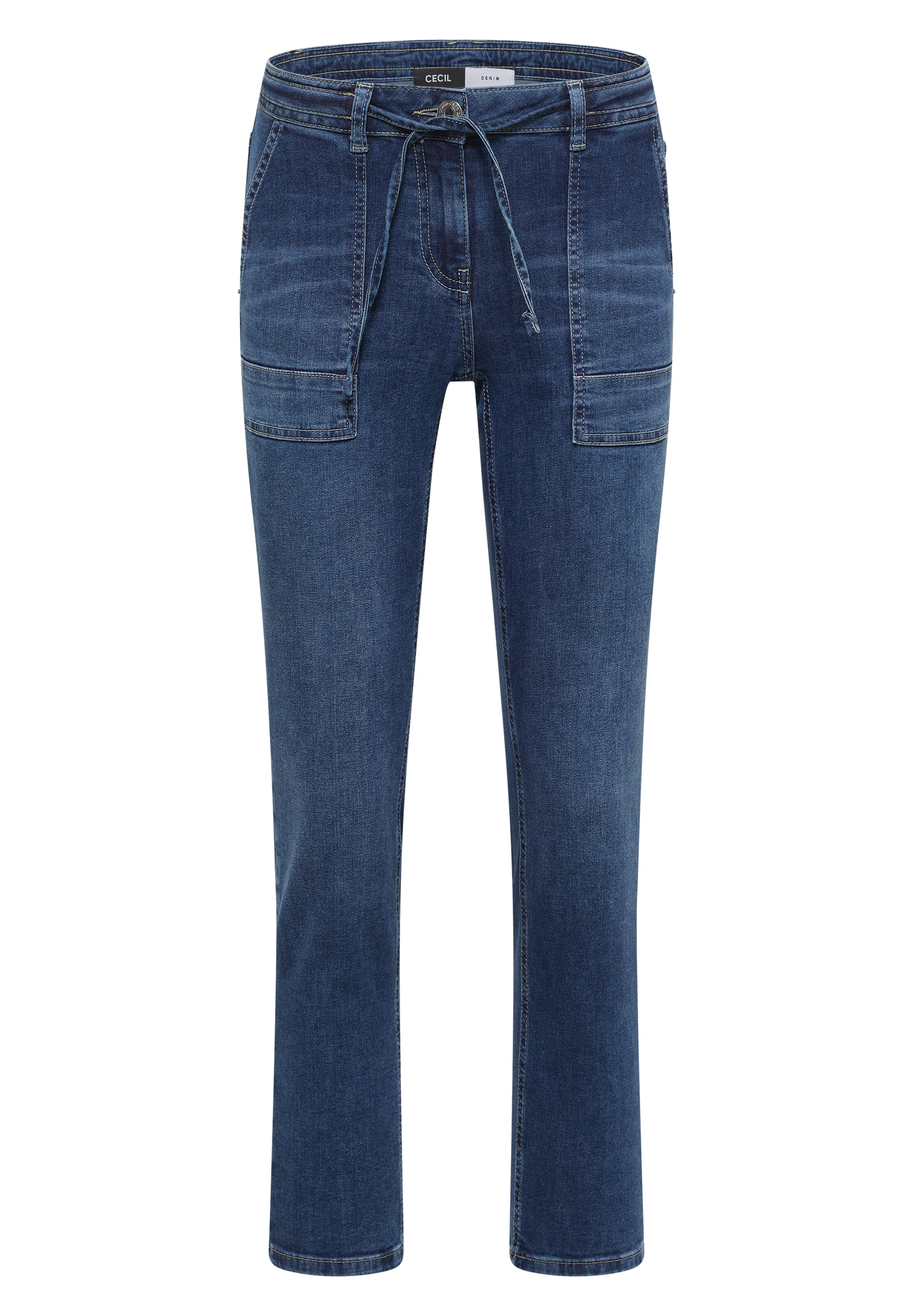 CECIL Straight Leg Jeans mit Gürteldetail in 25/28 in blau, Produktansicht