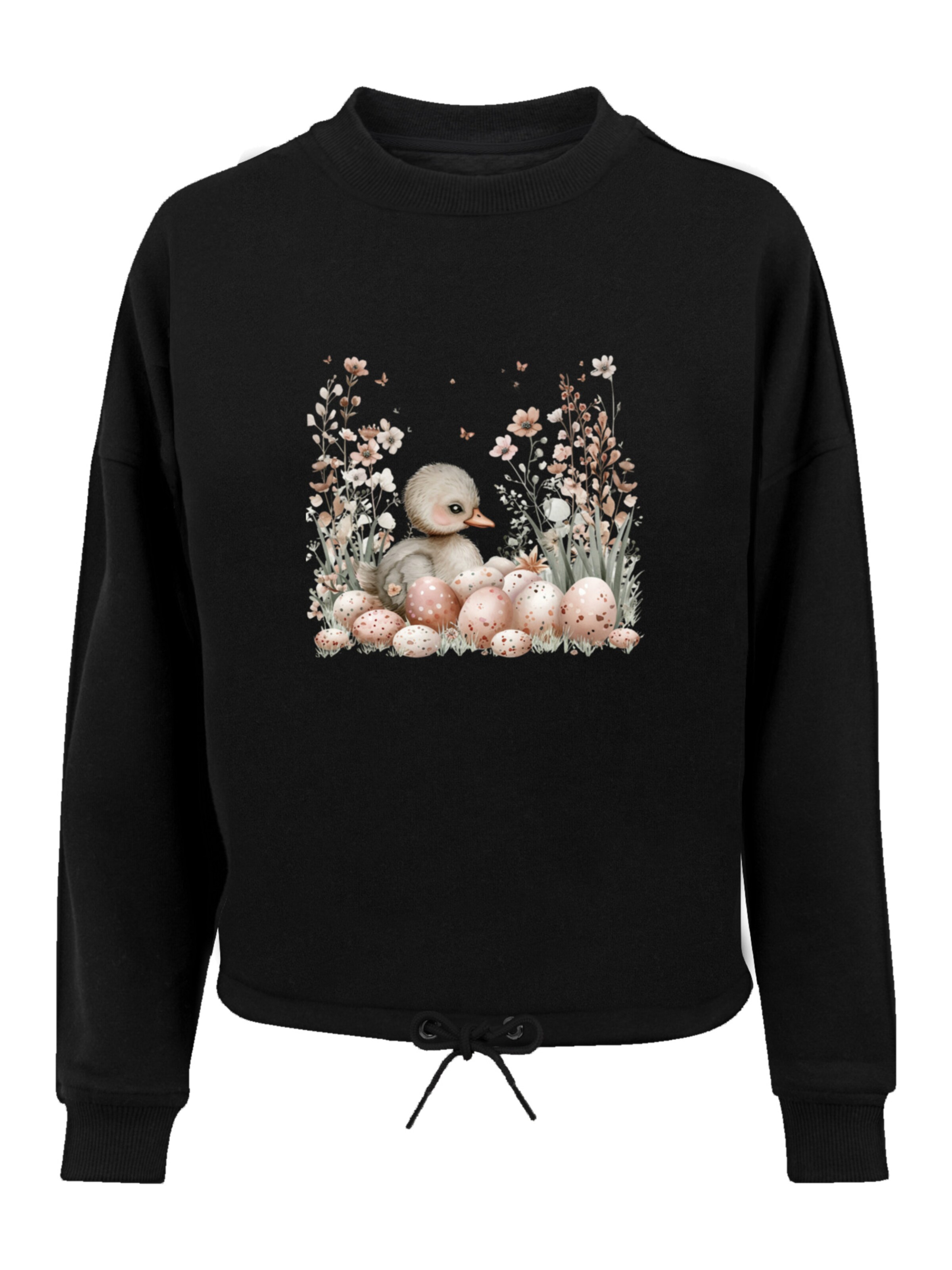 F4NT4STIC Sweatshirt 'Ente Ostereier Blumen Küken' in Black: front