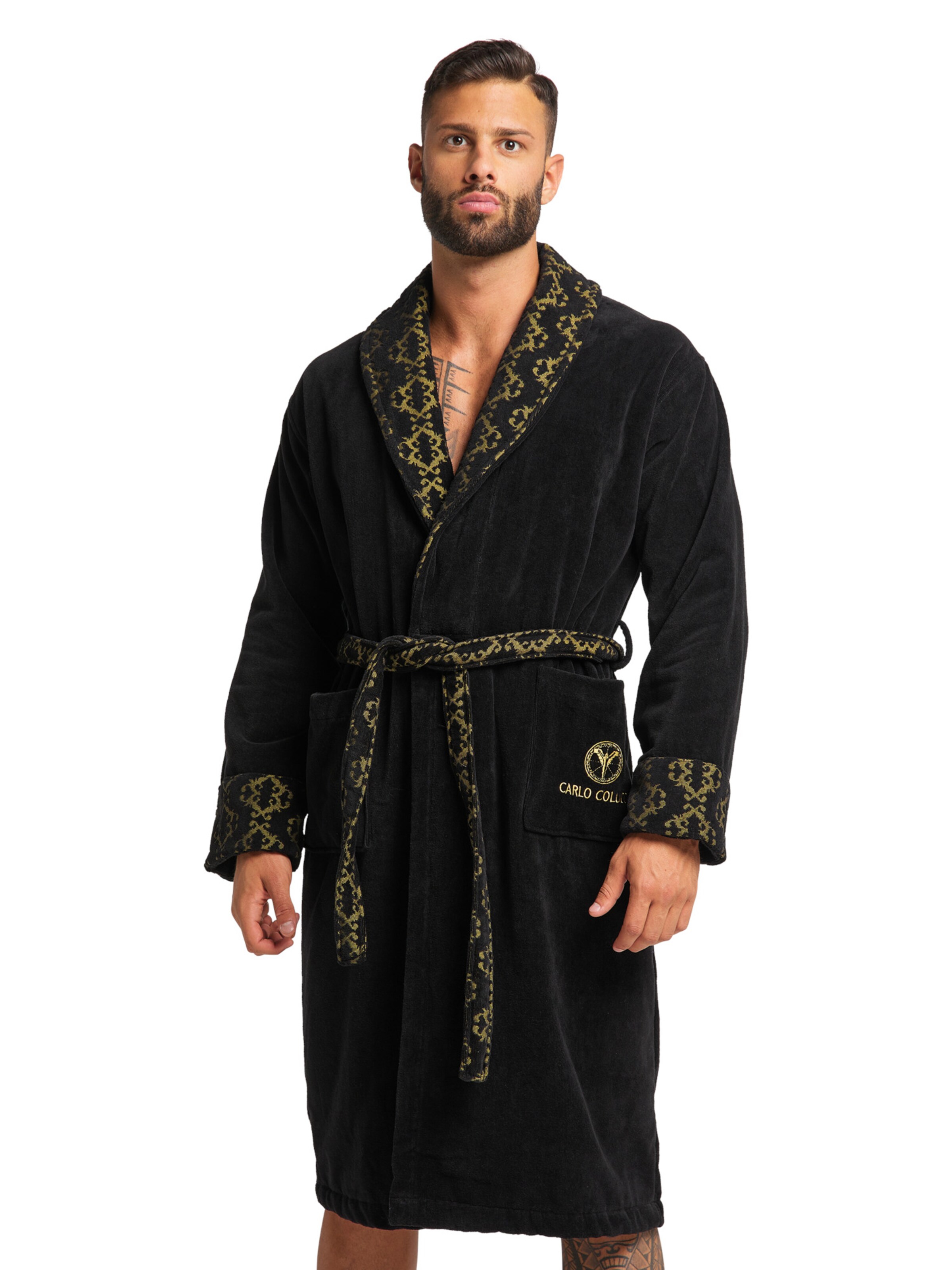 Carlo Colucci Bademantel 'Raffael' in Schwarz: Vorderseite