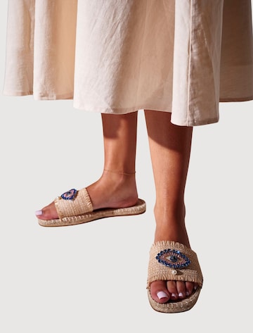 Mule 'Evil Eye' South Beach en beige