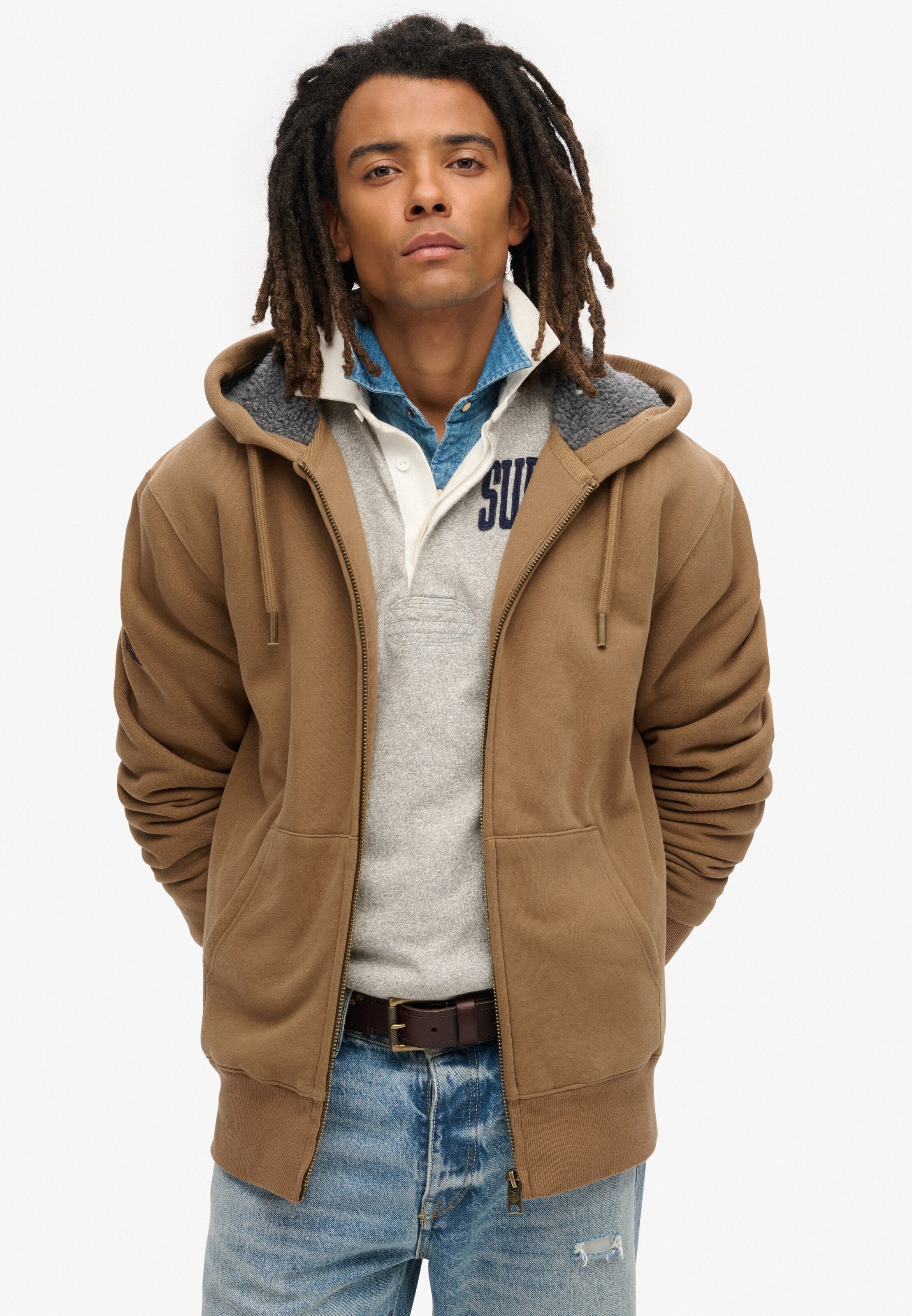 Superdry Sweatvest in Bruin: voorkant