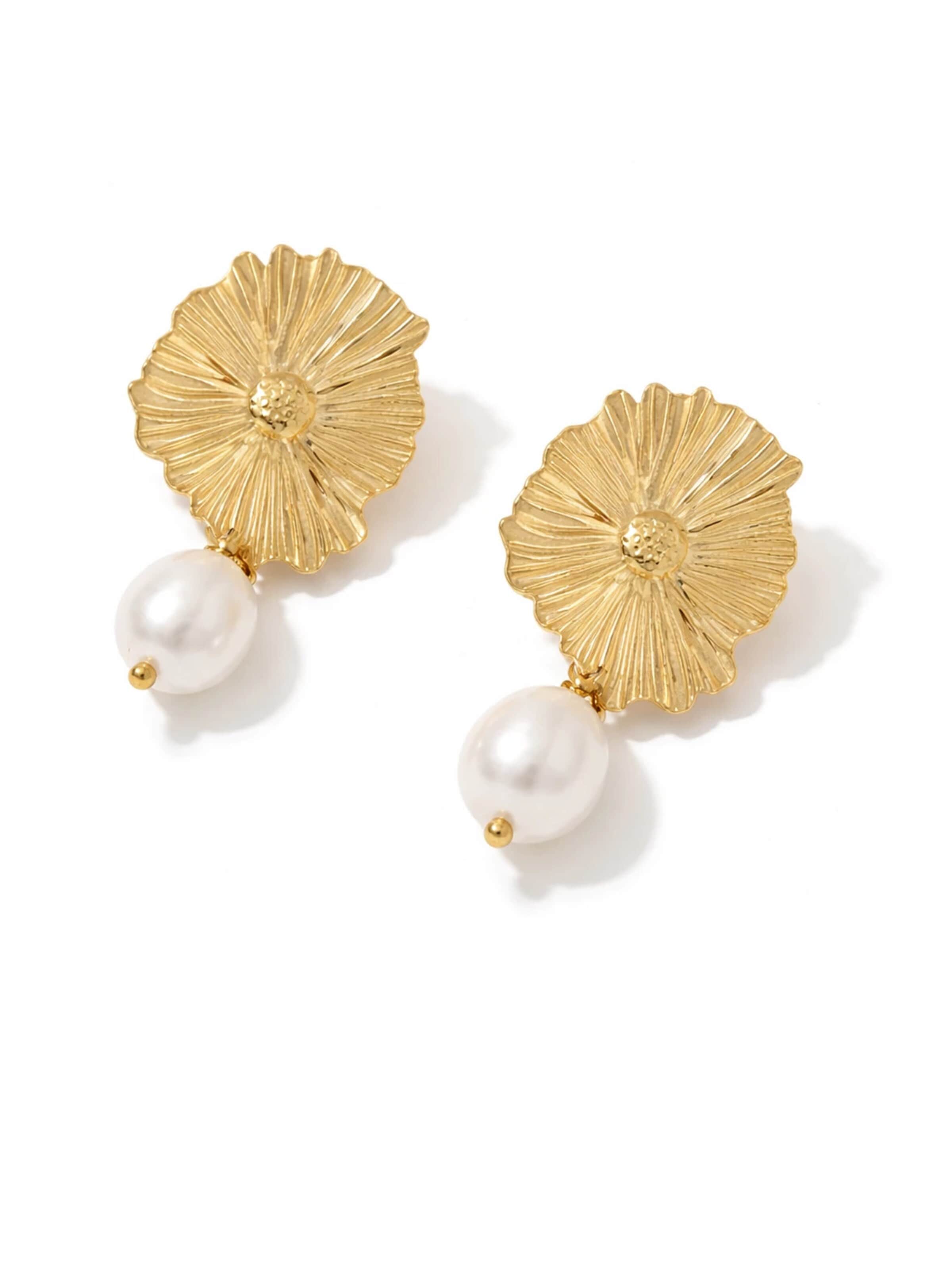 ETNÉE Earrings 'Fiore & Perla' in Gold: front