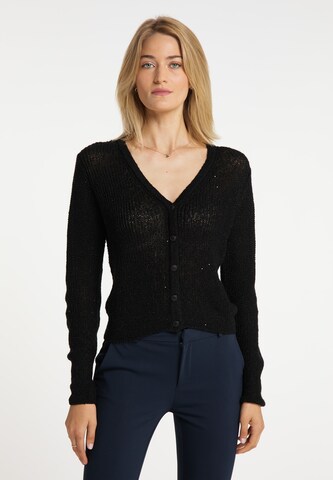 usha BLACK LABEL Knit Cardigan in Black: front