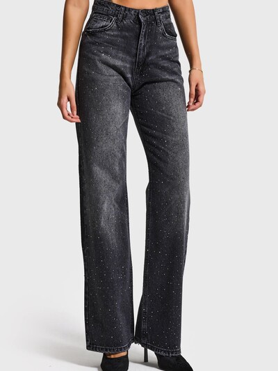 IT'S BASIC Jeans 'RHINESTONE STRAIGHT HIGH RISE JEANS' in de kleur Black denim, Productweergave