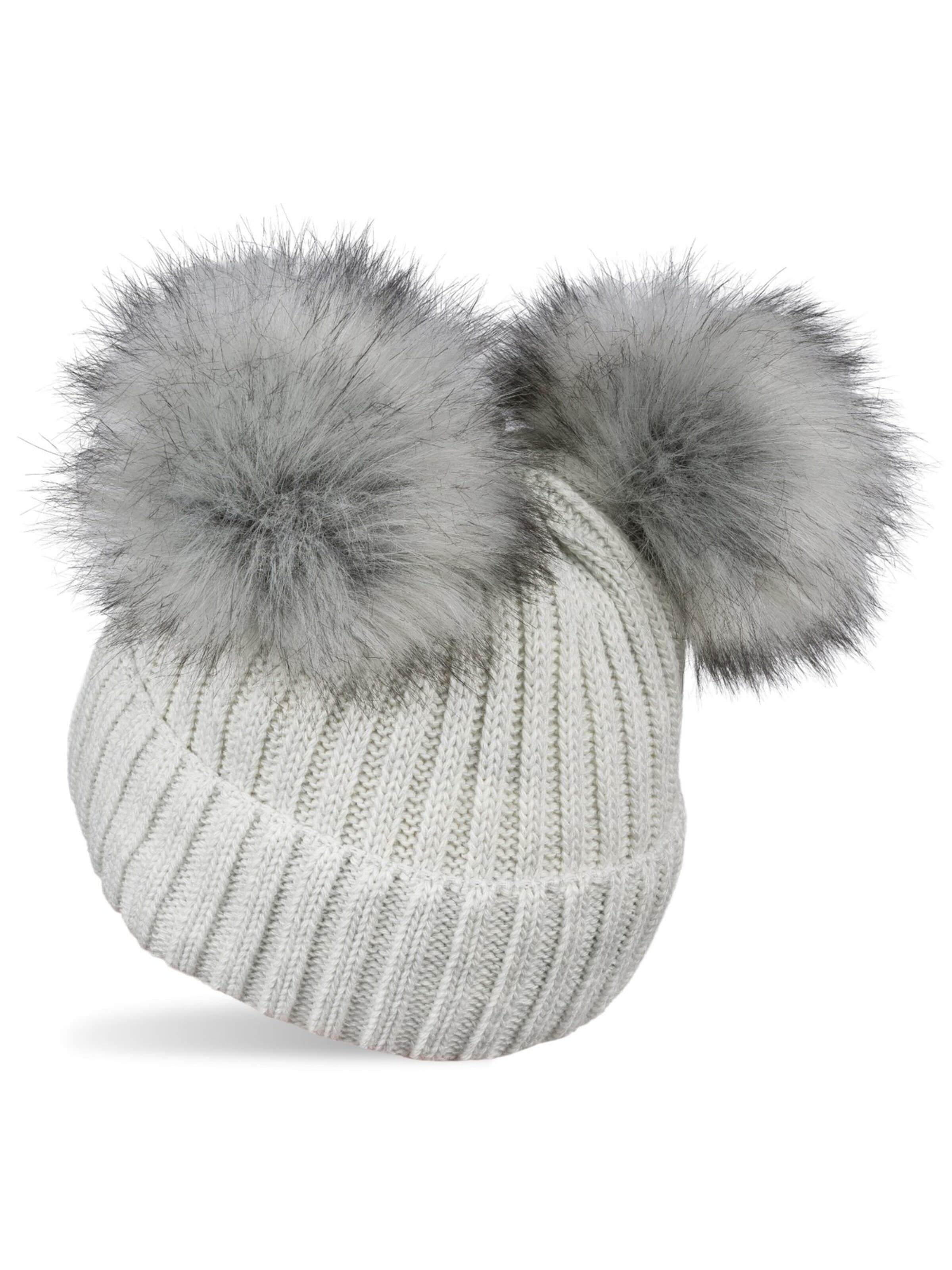 styleBREAKER Beanie 'Kinder Bommelmütze mit zwei Bommel' in Grey: front
