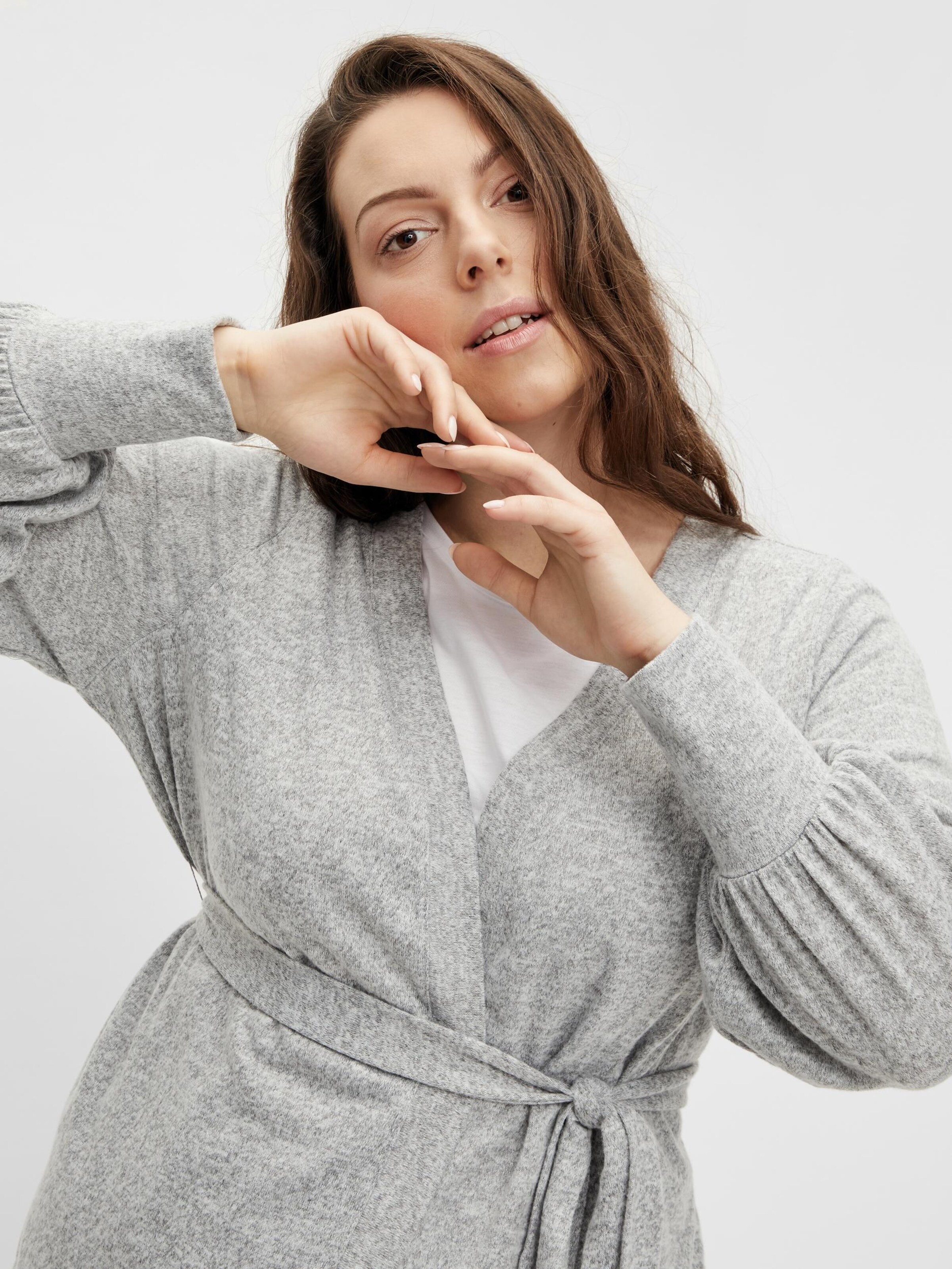 Frauen Große Größen EVOKED Strickjacke 'Infa' in Graumeliert - JL85682 Frauen Große Größen EVOKED Strickjacke 'Infa' in Graumeliert - JL85682