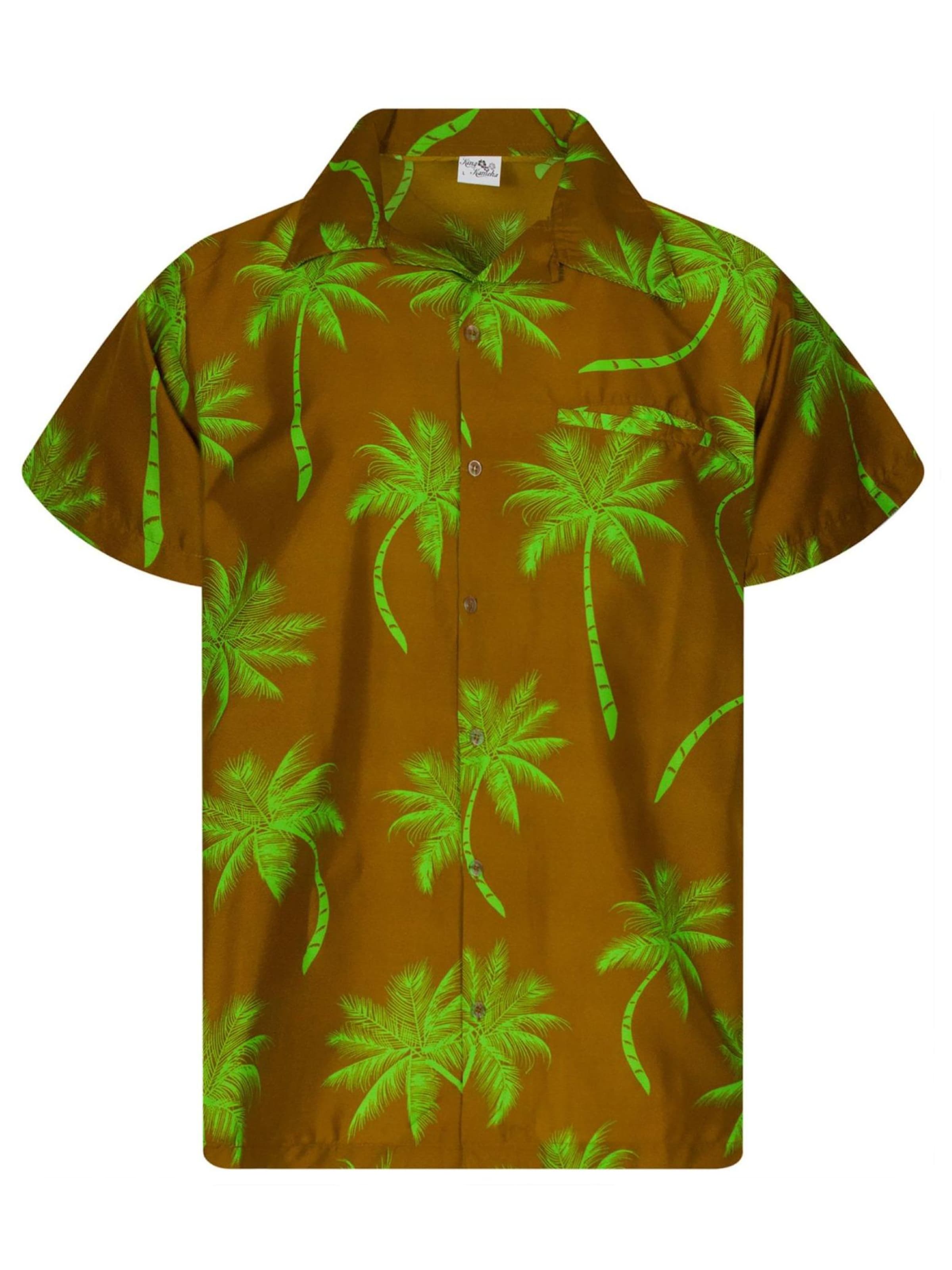 King Kameha Shirt 'Palmshadow' in Yellow: front