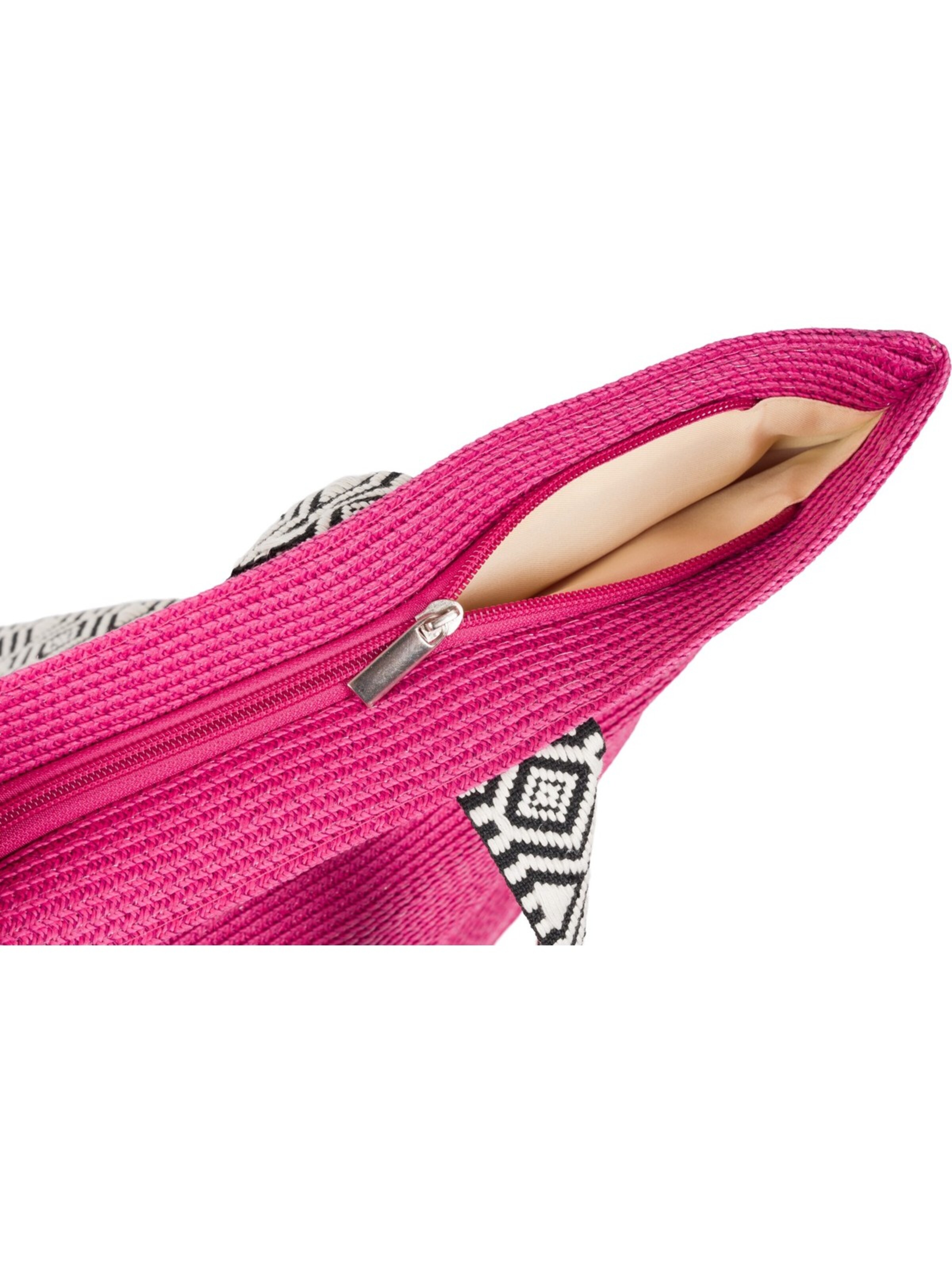 styleBREAKER Beach bag 'Papierstroh Strandtasche Azteken Muster' in Pink