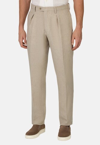 Boggi Milano Slimfit Bandplooibroek in Beige: voorkant