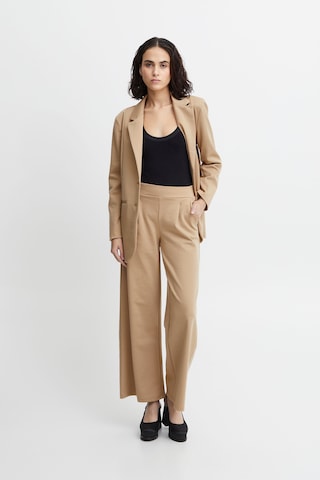 ICHI Wide leg Pleat-Front Pants 'KATE' in Brown