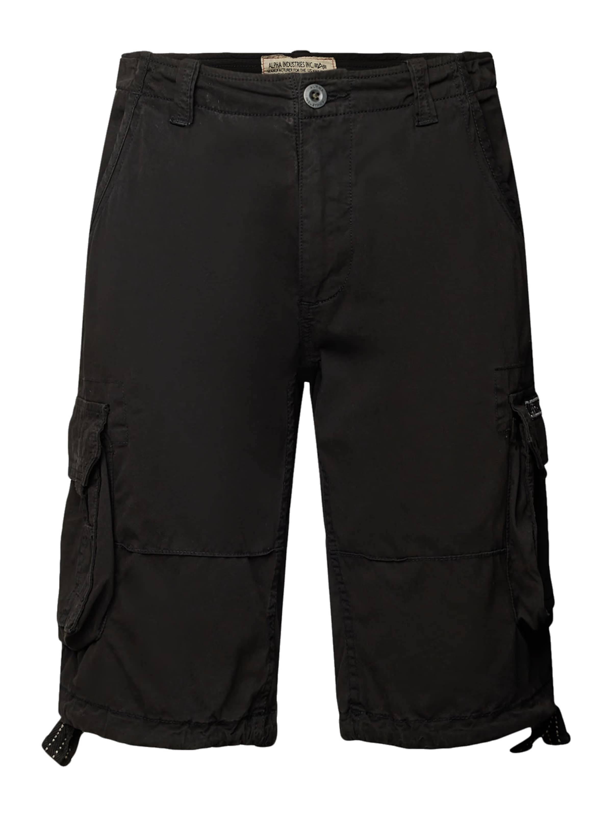 ALPHA INDUSTRIES Szabványos Cargo nadrágok 'Jet' - fekete: elől