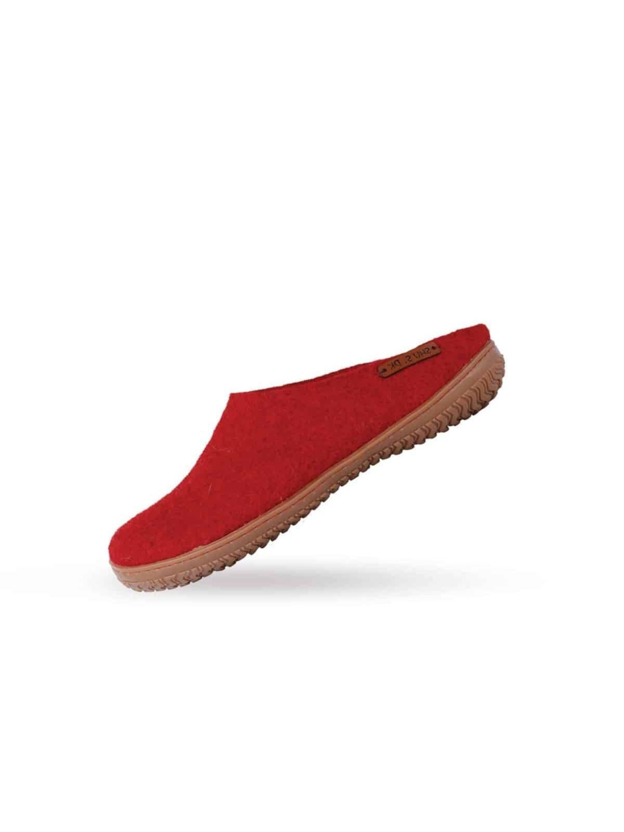 SHUS walk with nature Mules 'Sutsko af 100% ren uld - Model Rød m/Gummisål - Dansk Design fra SHUS' in Red: front