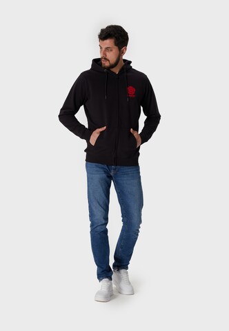 Oldskull Zip-Up Hoodie 'Retro Japan Island' in Black