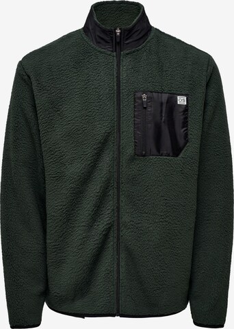 Only & Sons Fleece jas 'JUST' in Groen: voorkant