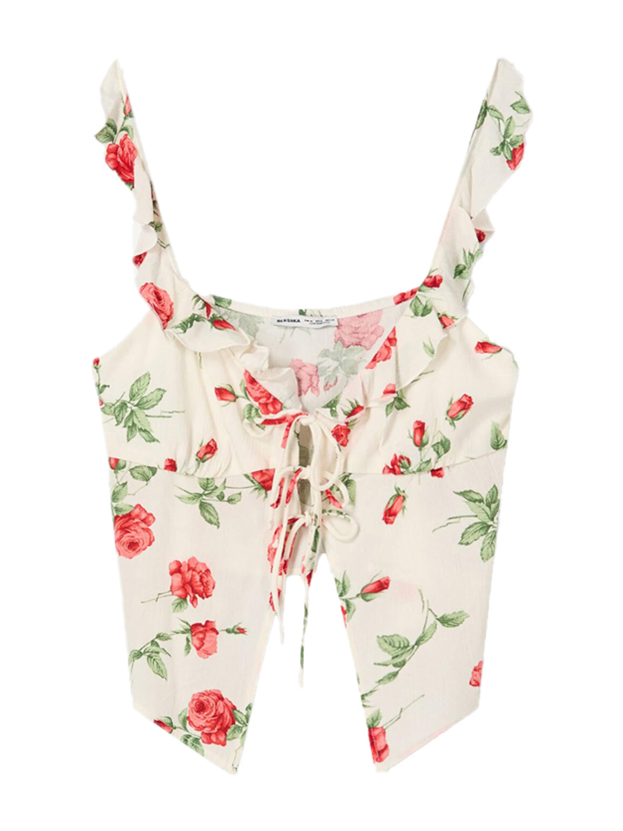 Top de la Bershka pe alb: față