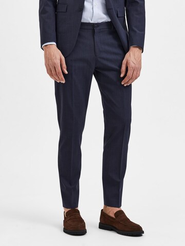 SELECTED HOMME Slim fit Trousers with creases 'ELON' in Blue: front