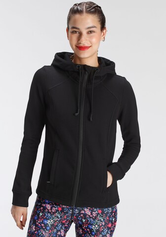 FAYN SPORTS Athletic Zip-Up Hoodie in Black: front