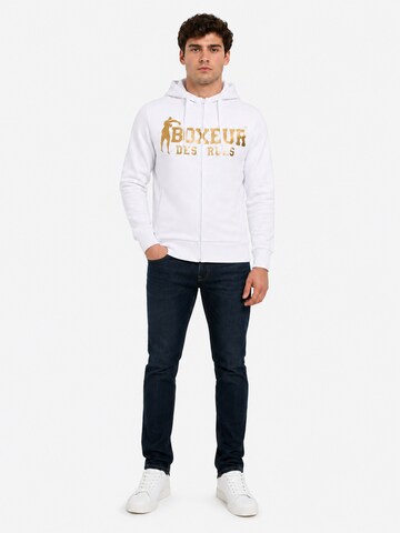 Boxeur des Rues Sweatshirt 'Herren Hoodie Fitted Boxeur des Rues mit Reißverschluss und Kapuze, Weiß, Goldenes Logo, Baumwolle' in White