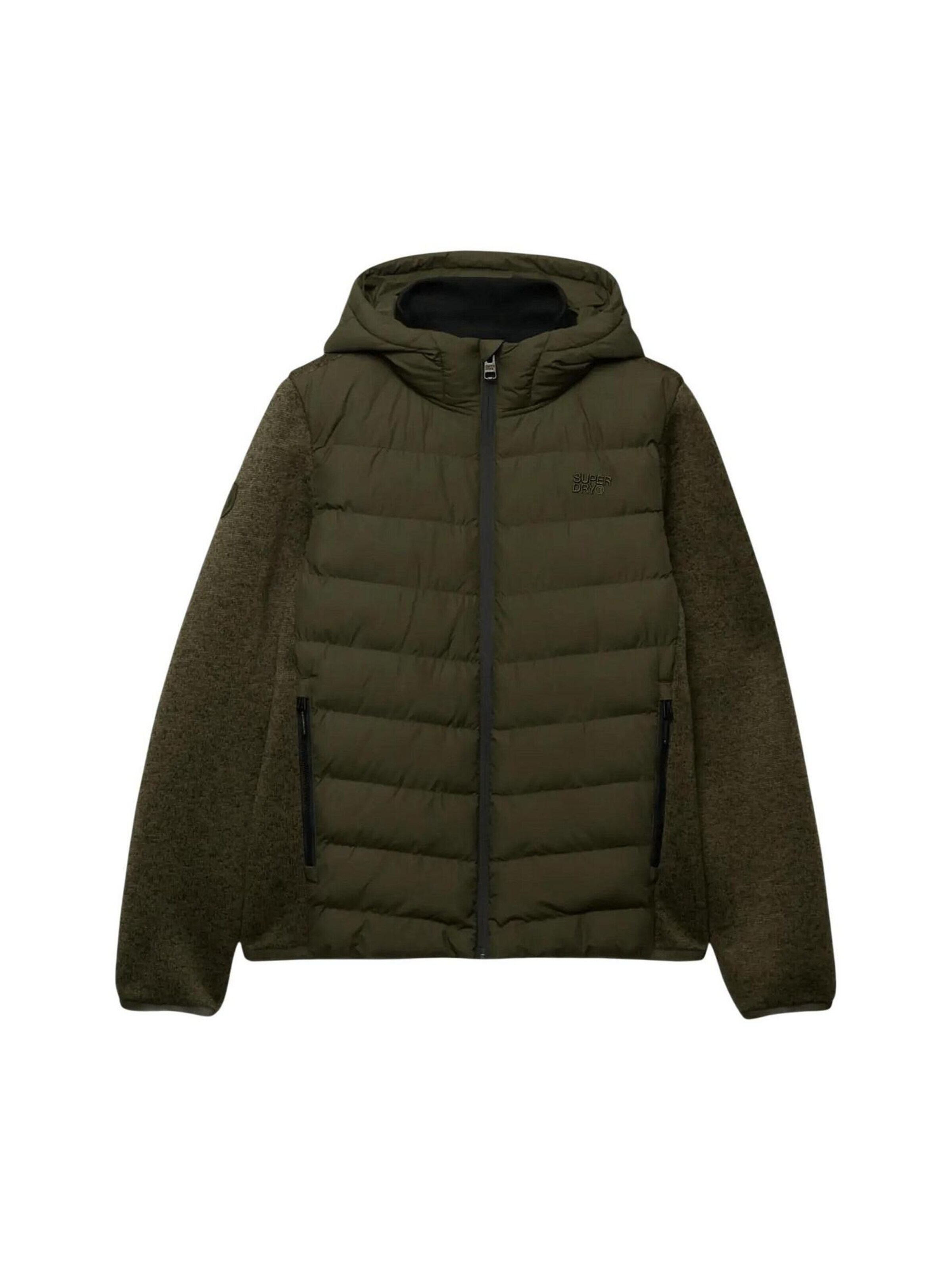 Superdry Winterjas 'Hooded Storm Knit Hybrid Jkt SDM5012530A' in Groen: voorkant