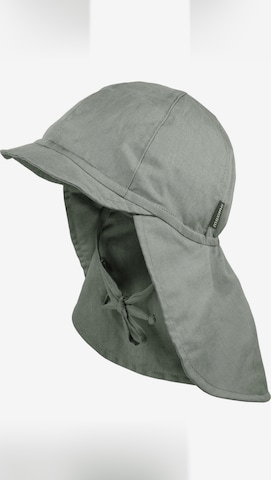 MAXIMO Beanie 'GOTS MINI-Nackenschutzmütze uni, Leinenoptik, Bindeband, Futter' in Green: front