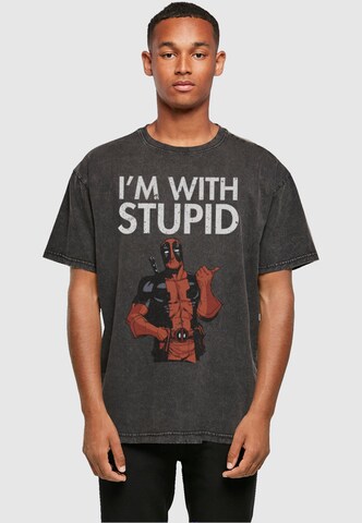 ABSOLUTE CULT Shirt 'Deadpool - I Am With Stupid' in Grey: front