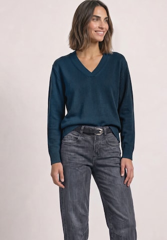 STREET ONE Langarm Pullover mit V-Ausschnitt in Blau: Vorderseite