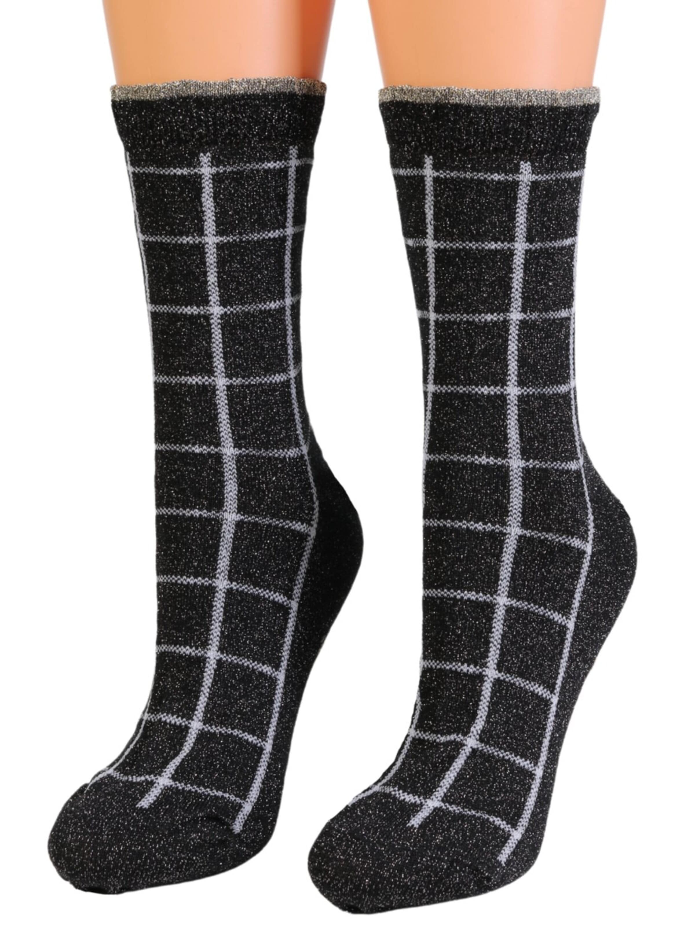 Calzino 'HEAVEN plaid glittery socks' di Sokisahtel in nero: frontale