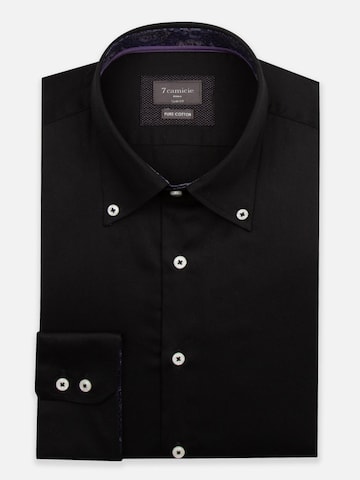 7Camicie Slim fit Zakelijk overhemd 'Roma Iconic Satin Man Shirt Black' in Zwart
