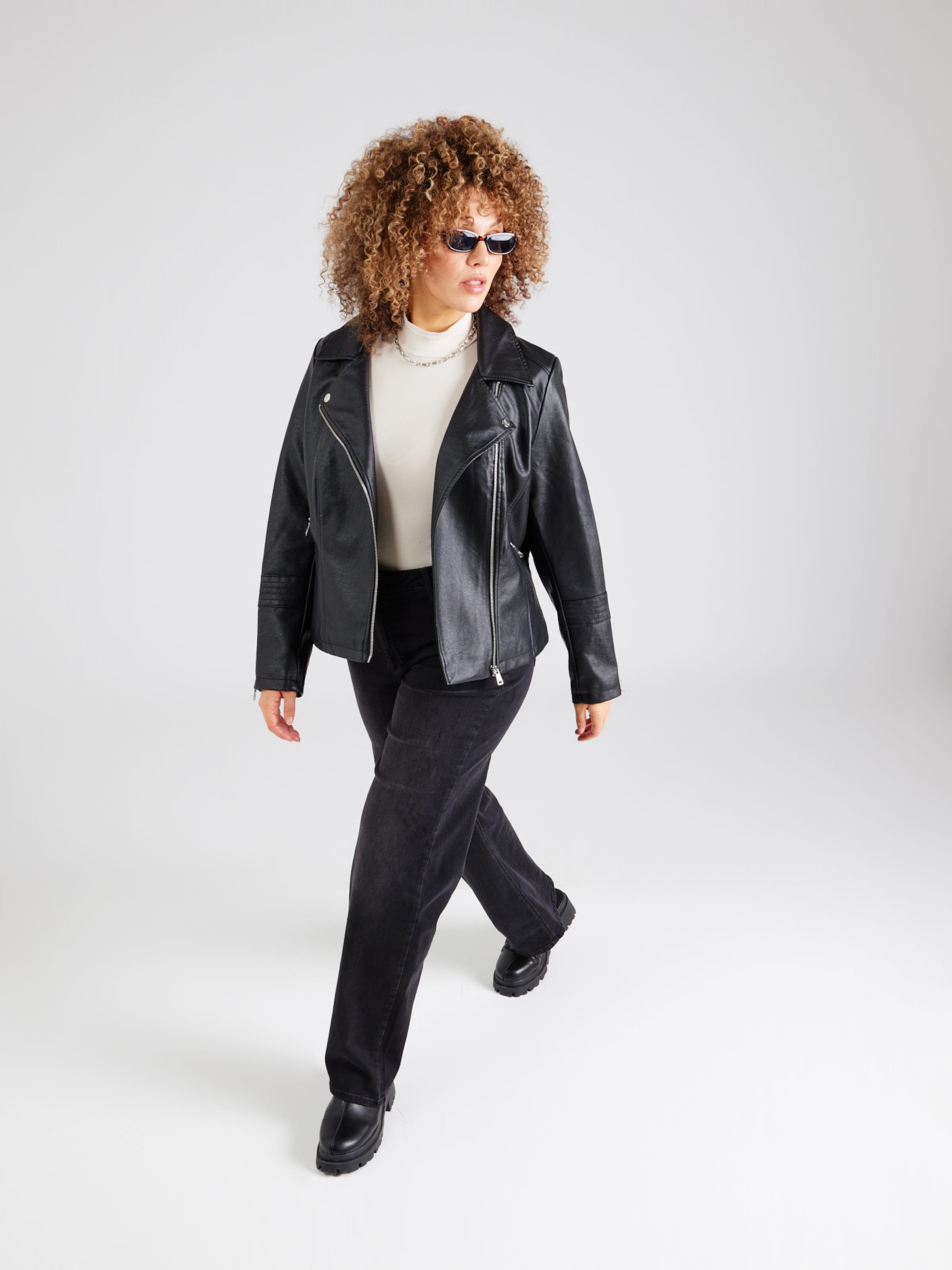 ONLY Carmakoma Bikerjack voor dames, in lederlook, curvy biker, kunstleren jas, zwart (black/black), 50 ONLY Carmakoma Bikerjack voor dames, in lederlook, curvy biker, kunstleren jas, zwart (black/black), 50