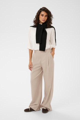 Kaffe Wide leg Bandplooibroek 'KAKaren' in Beige