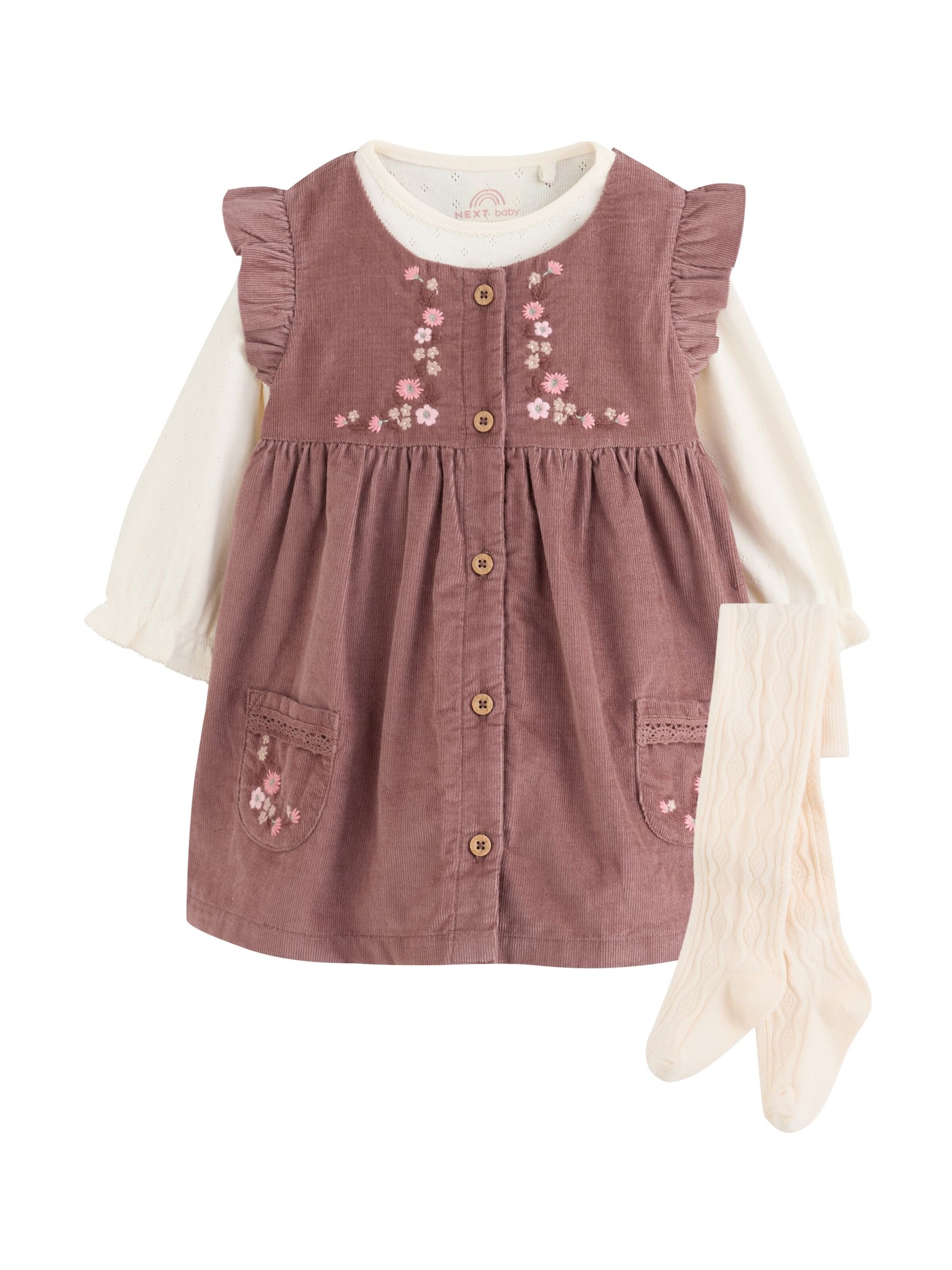 Next Set: Kleid, Body und Strumpfhose in Beige: Vorderseite