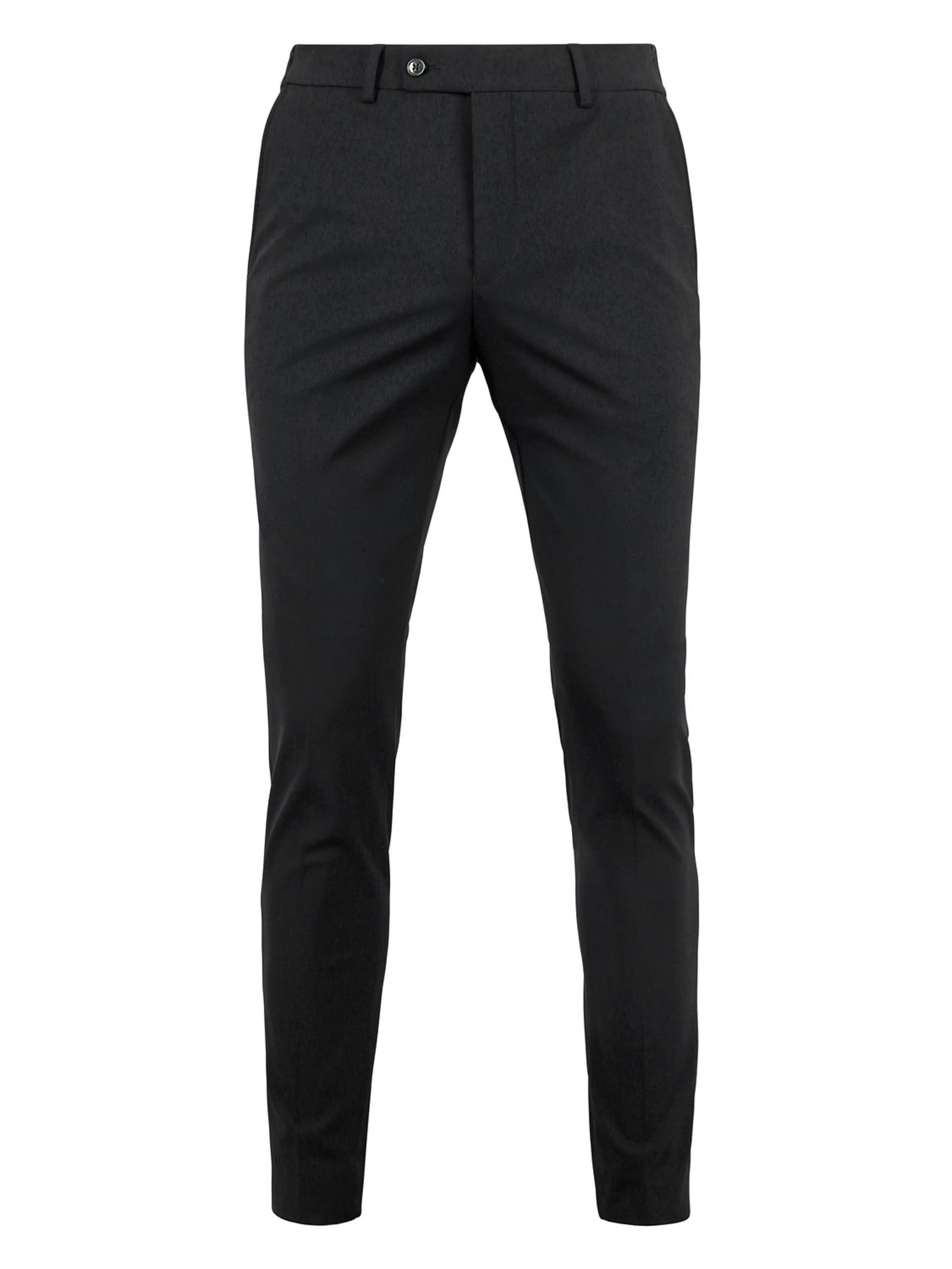 Suitable Slim fit Trousers with creases in Black: front