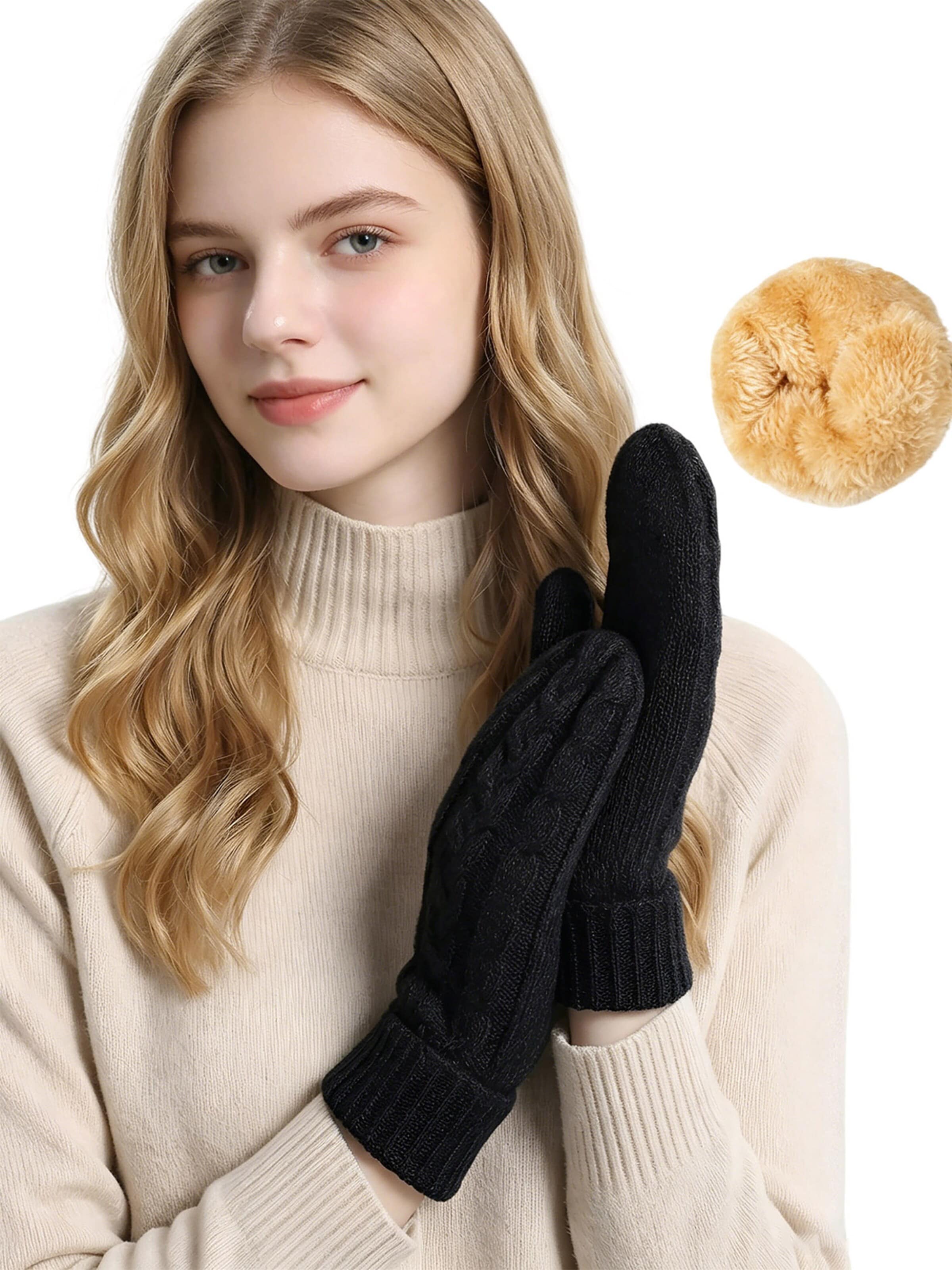 Magicshe Handstulpen 'Strick Winterhandschuhe mit Fleecefutter Warm Weich'‌‌‌‌‌‌‌‌ in Schwarz: Vorderseite
