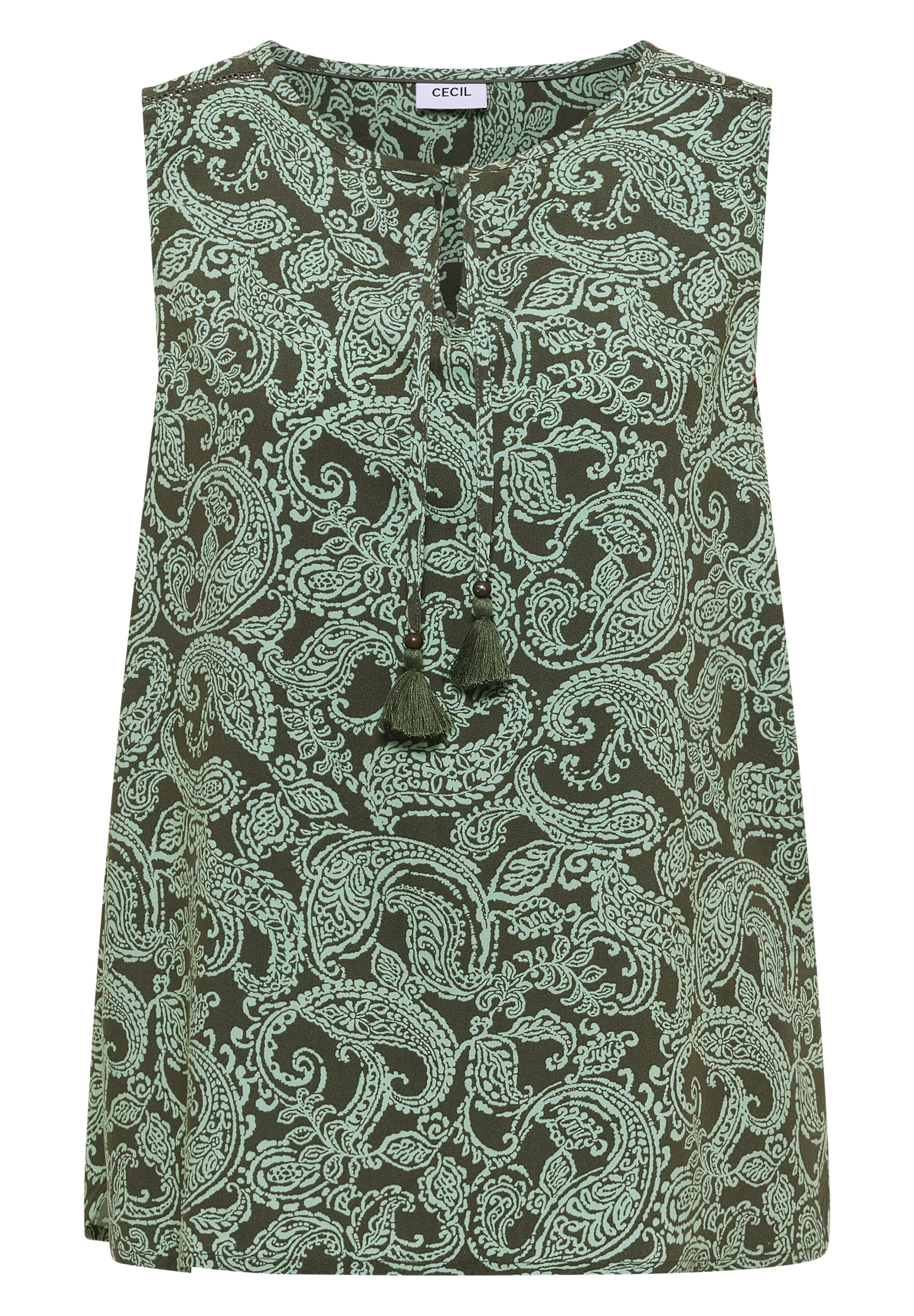 CECIL Blusentop mit Split Neck und Print in Grün: Vorderseite