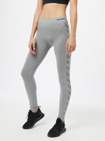 Hummel Skinny Workout Pants 'Ci' in Light Grey, Mottled Grey