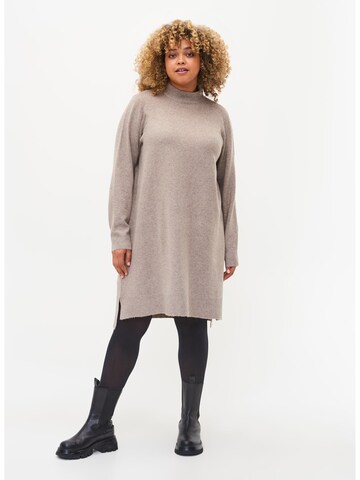 Zizzi Knitted dress 'Casunny' in Brown