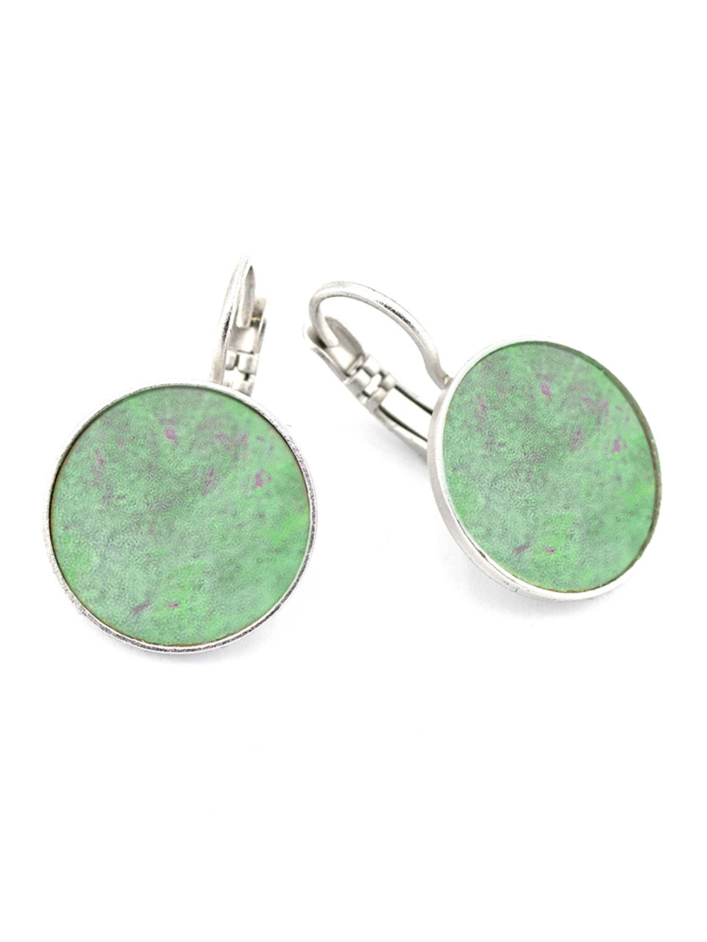 Sergio Engel Ohrringe 'Patina Ohrring 01 Elegante Edelstahlhänger mit patinierten Metallplättchen'‌‌‌‌ in Grün: Vorderseite
