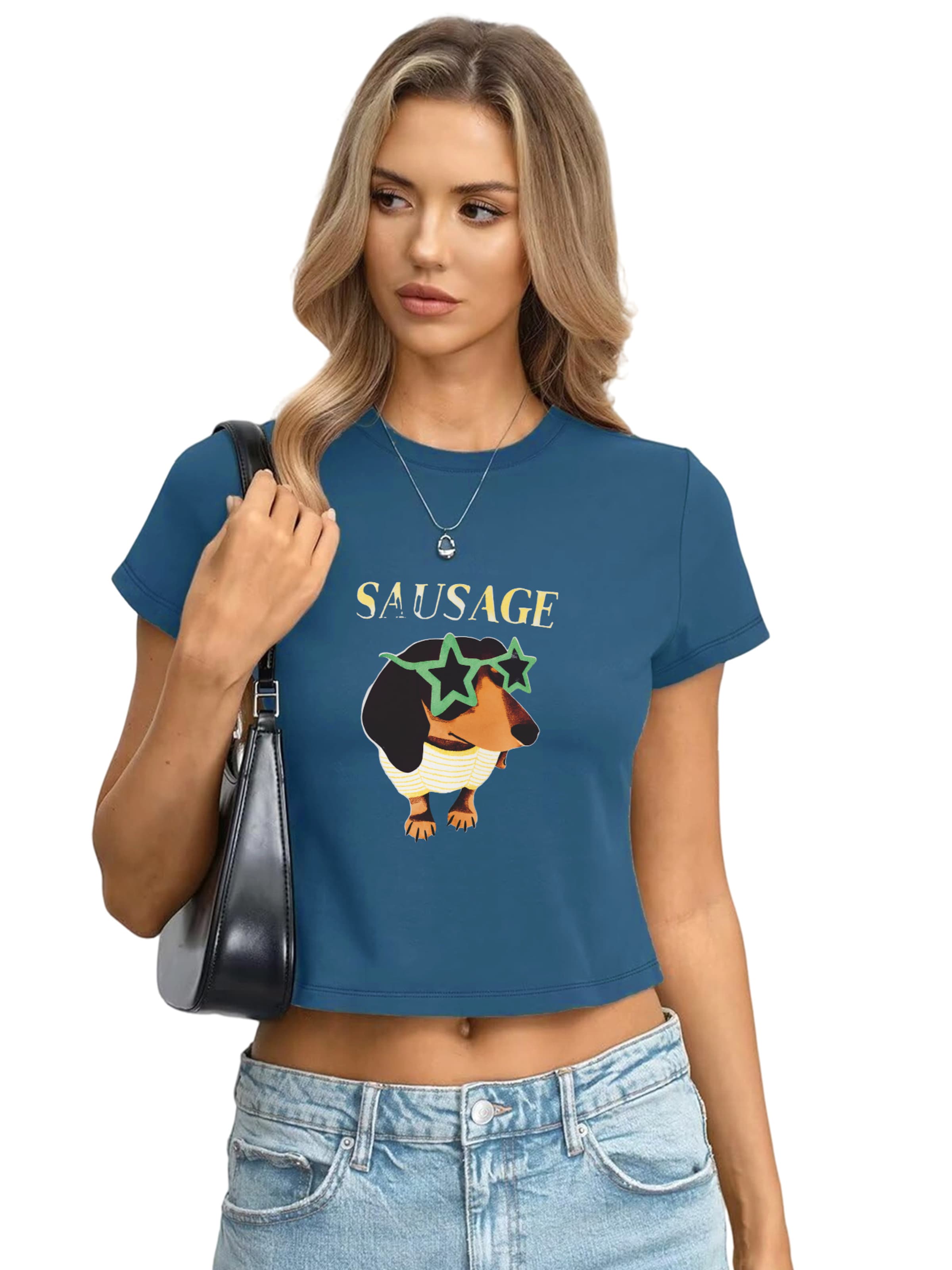 GORHEY Shirt 'Women's Summer Casual Print Shirt, Short-Sleeve Slim fit Basic Tee' in S/Regular in Blue, Item view