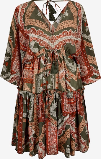 Apricot Satin Scarf Print Kaftan Mini Dress ' ' in khaki, Produktansicht